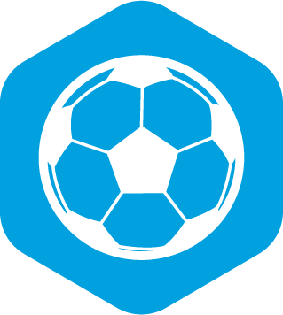 white football icon on a blue hexagon