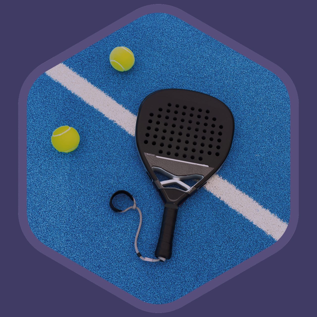 padel racket and balls on a court